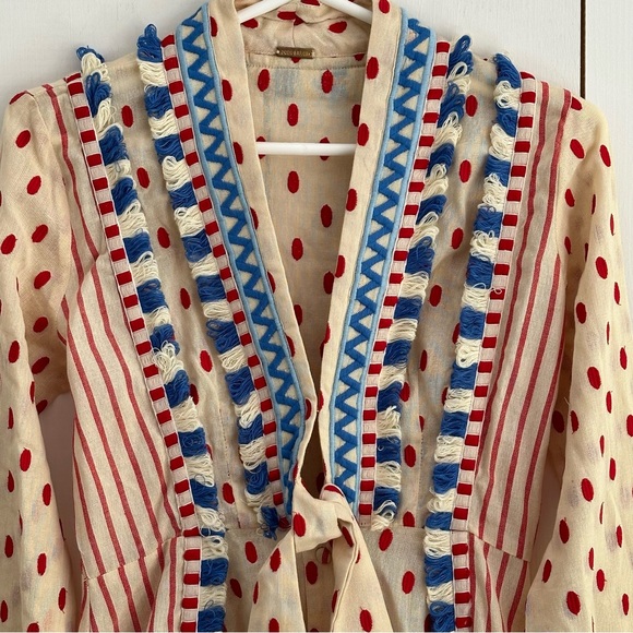 Dodo Bar Or Padma Polka Dot Stripe Dress Front Tie Size M New - Picture 9 of 16